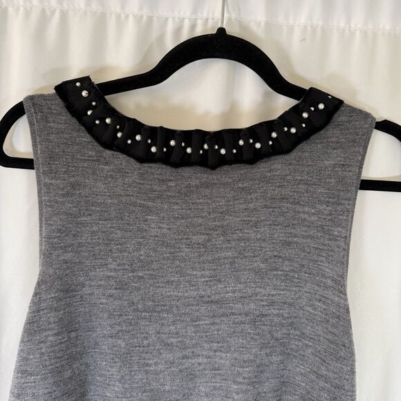 Ann Taylor Merino Wool Blouse Women's Large Grey Extra Fine Sleeveless Beaded - Picture 8 of 9